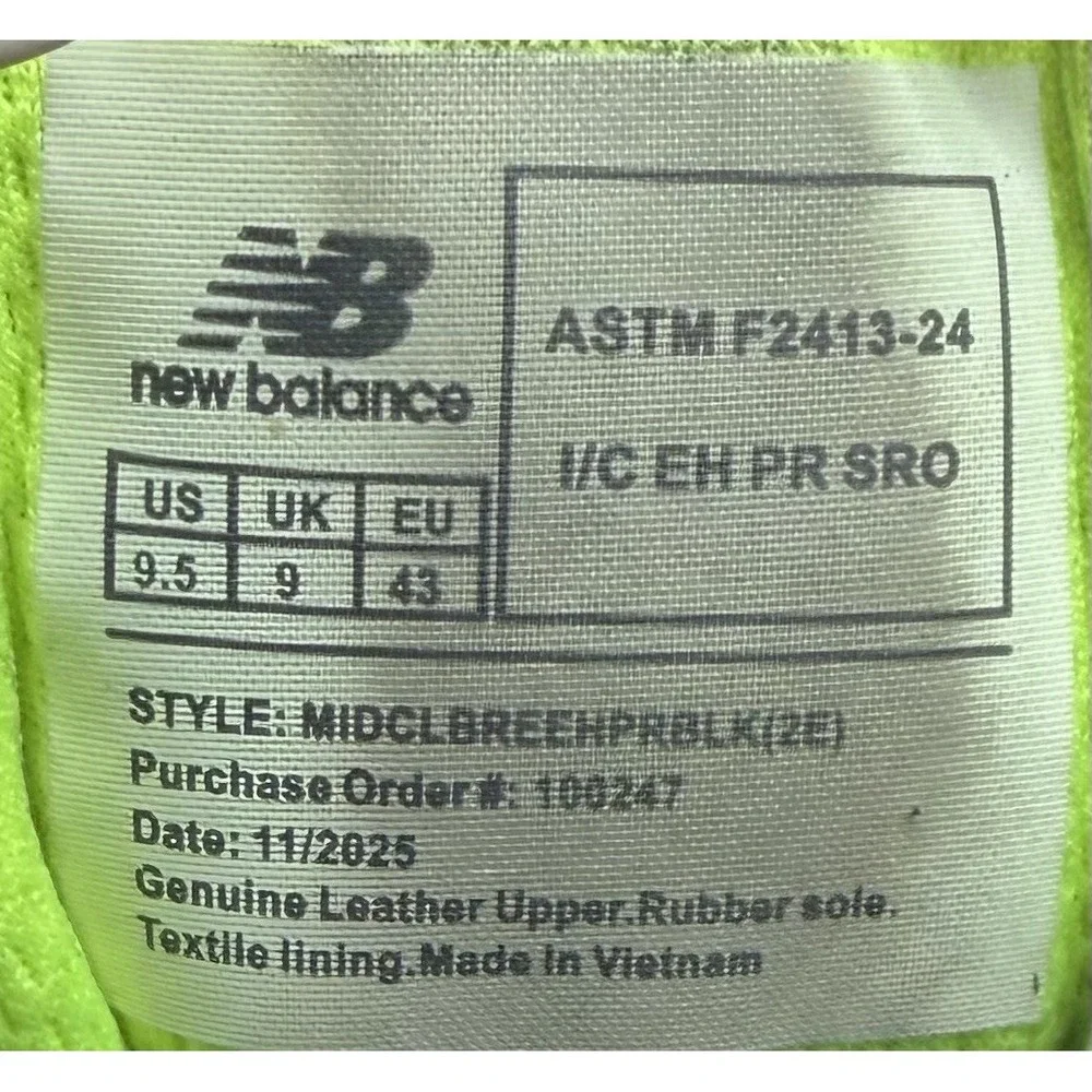New Balance Calibre EH PR Mid Work Boots Men's 9.5 2E Wide Safety Toe Black‎